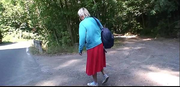  Young dude doggy-fucks 80 years old granny roadside